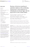 Cover page: Review of factors resulting in systemic biases in the screening, assessment, and treatment of individuals at clinical high-risk for psychosis in the United States.