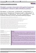 Cover page: Metabolic correlates of prevalent mild cognitive impairment and Alzheimer's disease in adults with Down syndrome.