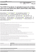 Cover page: The COVID-19 pandemic: A rapid global response for children with cancer from SIOP, COG, SIOP-E, SIOP-PODC, IPSO, PROS, CCI, and St Jude Global.