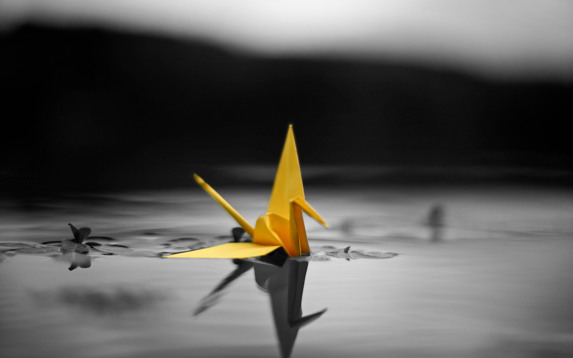 Origami swans macro selective coloring color splash wallpaper