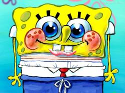 Extraordinary Spongebob Cute Embrassed in Check Blue Pants Underwater Cartoon Wallpapers for Phones