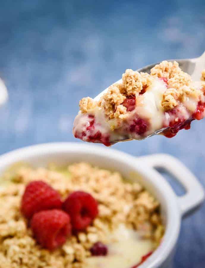 Vegan Fruit Custard Crumbles, great hot or cold!