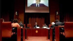 El expresidente de Spanair Ferran Soriano, durante su comparecencia por videoconferencia en la comisión del parlamento catalán.