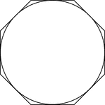 Illustration of a regular octagon circumscribed about a circle. This can also be described as a circle inscribed in a regular octagon.