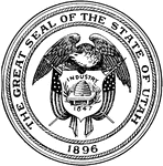 The Great Seal of the State of Utah, 1896. The seal shows a bald eagle holding a shield. The shield has a beehive with the motto "Industry."