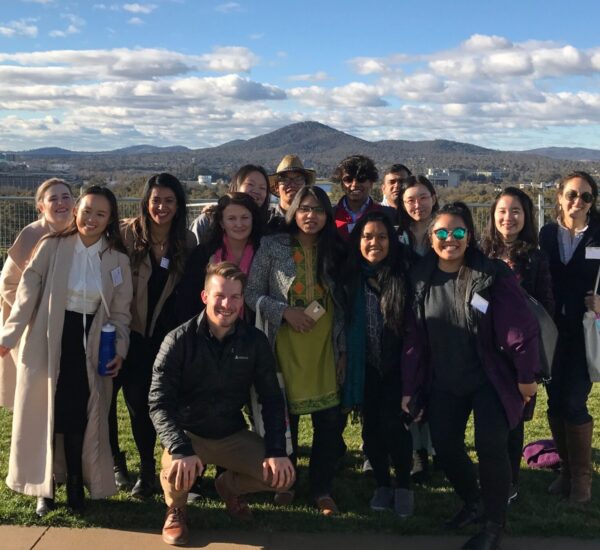 A few of the student delegates on top of Parliament House