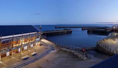 A building and the sea at Seaham Harbour Marina