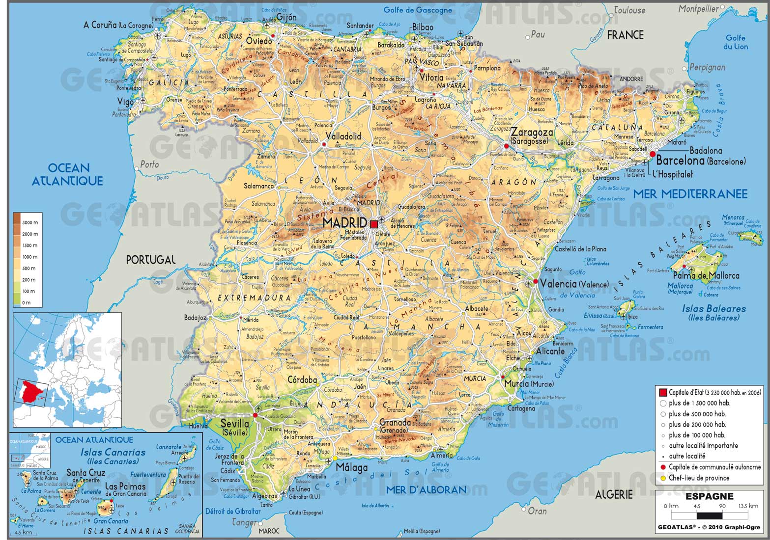 espagne carte geographique