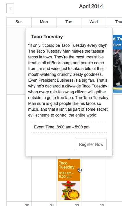 Events Calendar tooltips