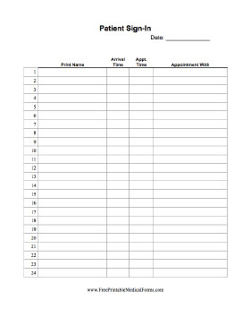 Printable Patient Sign In