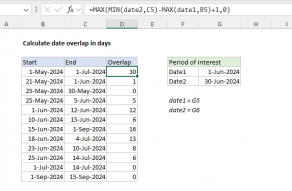 Excel formula: Calculate date overlap in days