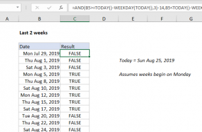 Excel formula: Last n weeks