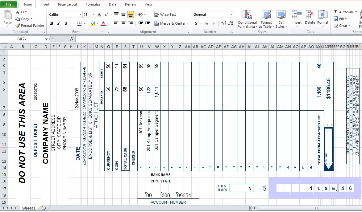 Business Deposit Slip Template