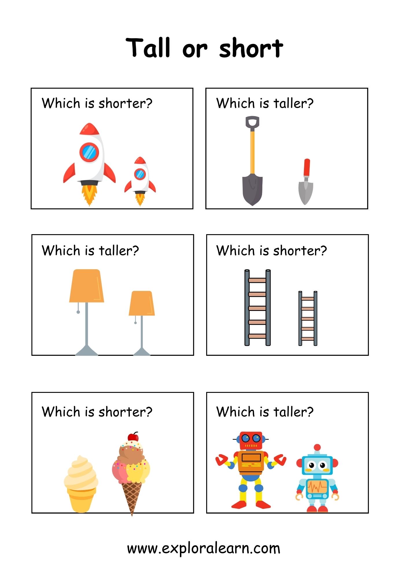 Tall and Short Comparison Worksheets for Preschool and Kindergarten 2 ...