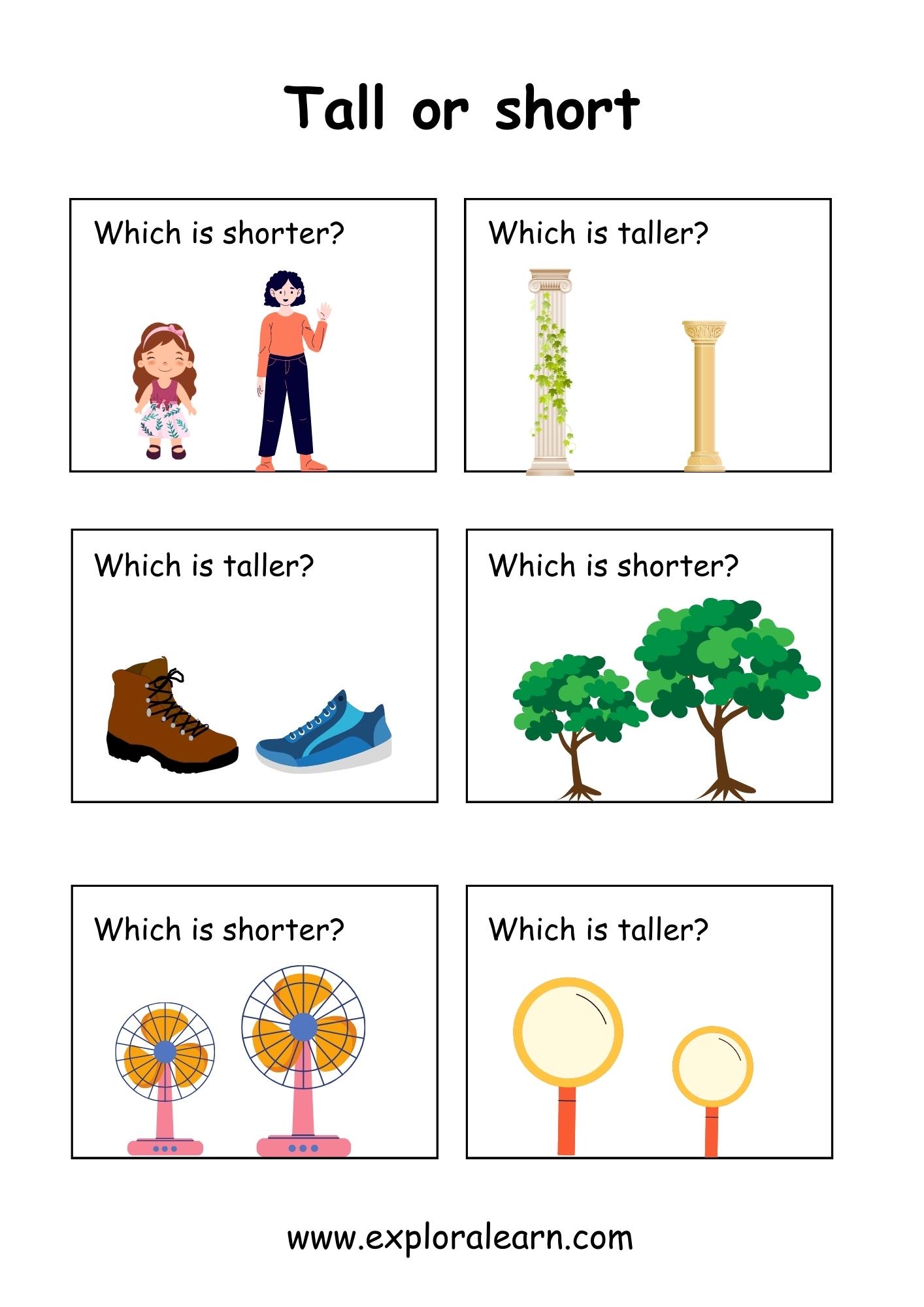 Tall and Short Comparison Worksheets for Preschool and Kindergarten 2 ...