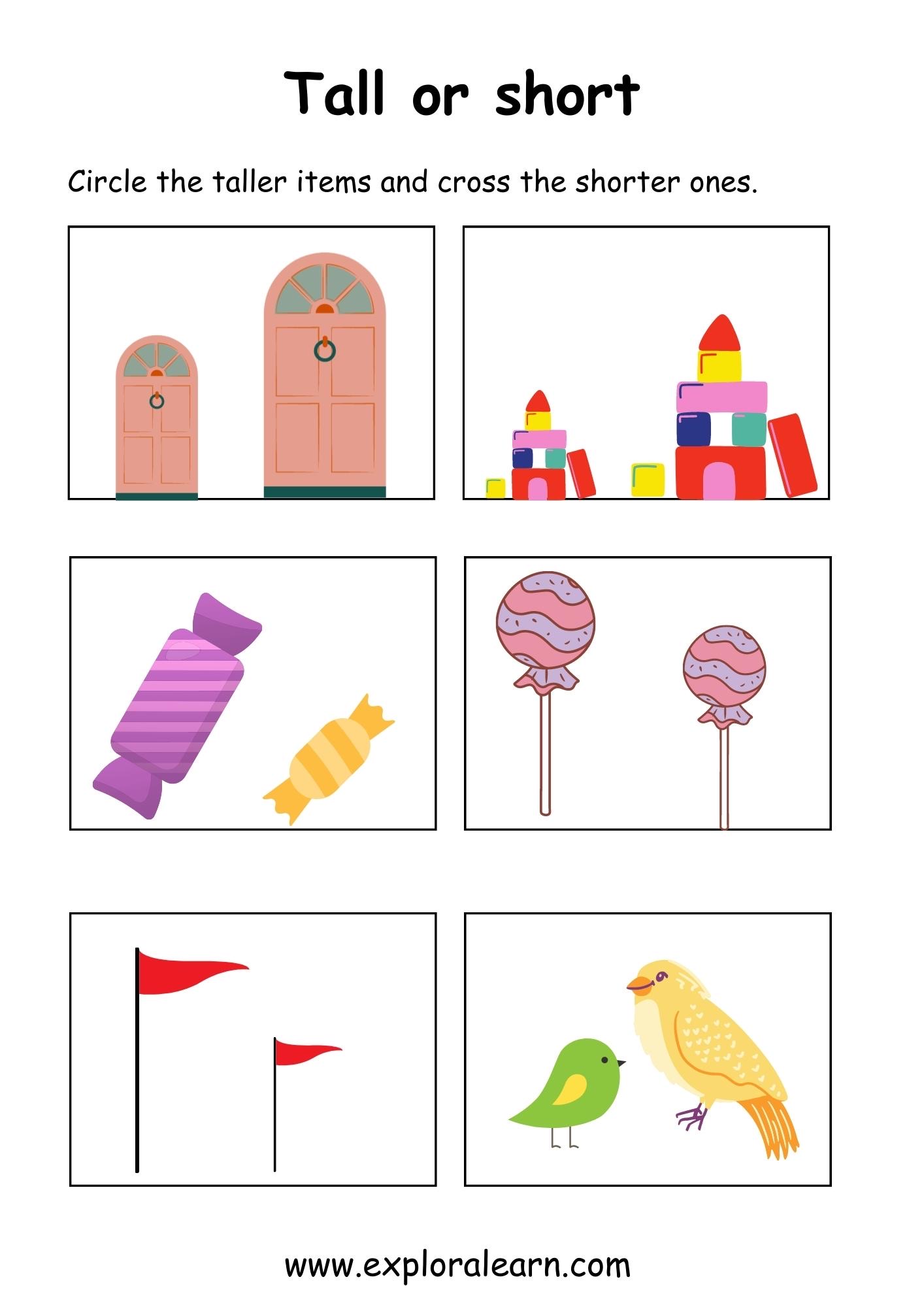 Tall and Short Comparison Worksheets for Preschool and Kindergarten 2 ...