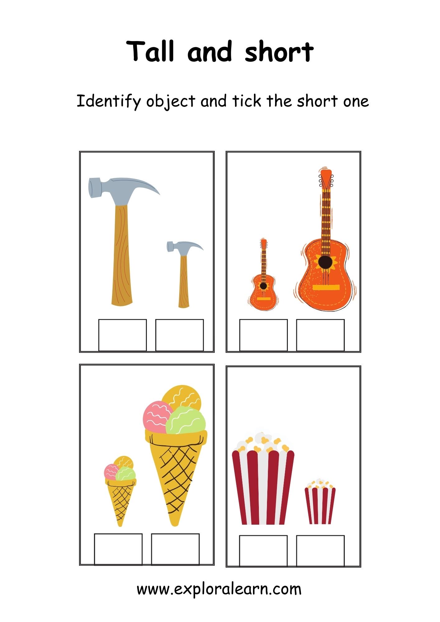 Tall and Short Comparison Worksheets for Preschool and Kindergarten 2 ...