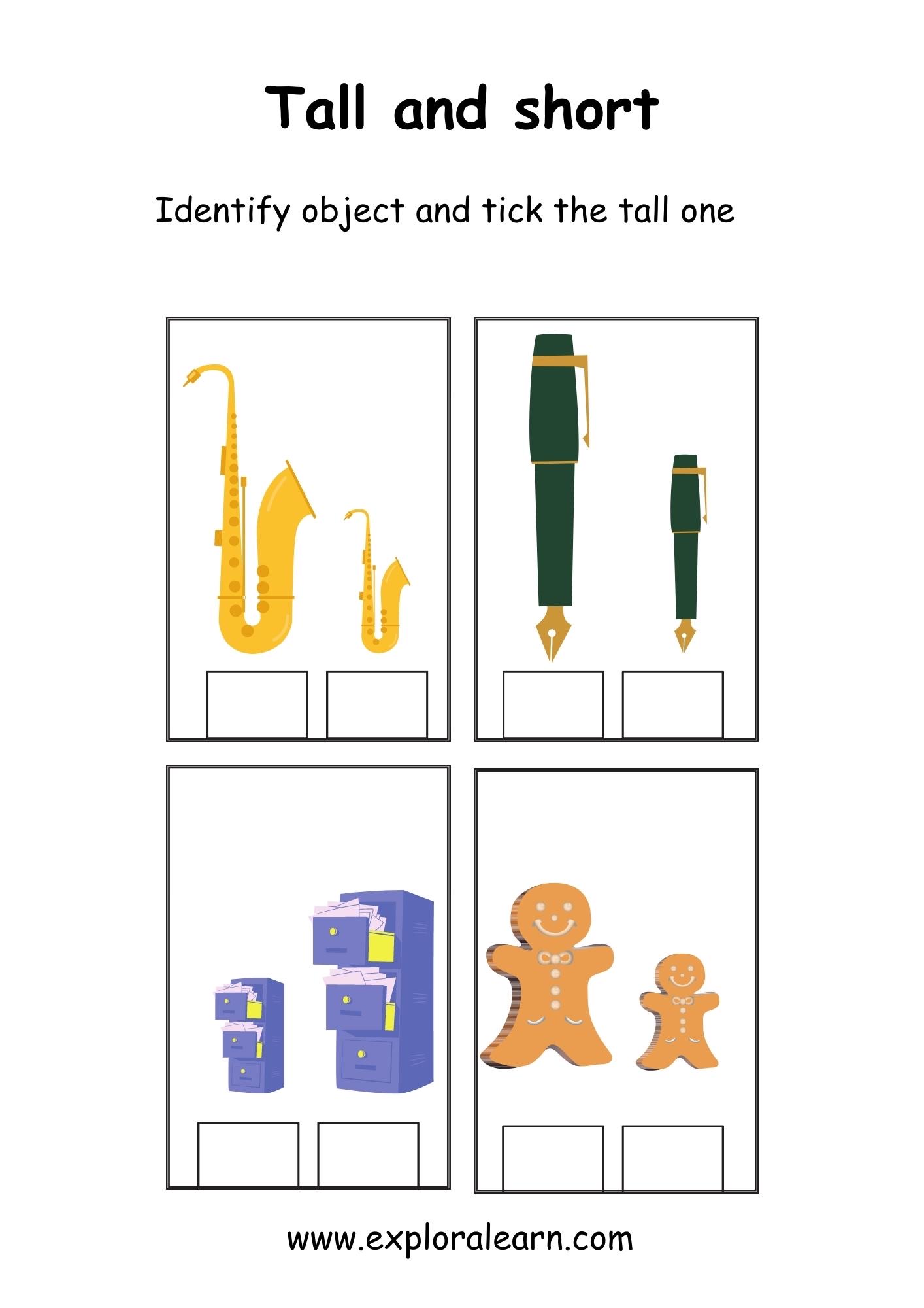 Tall and Short Comparison Worksheets for Preschool and Kindergarten 2 ...