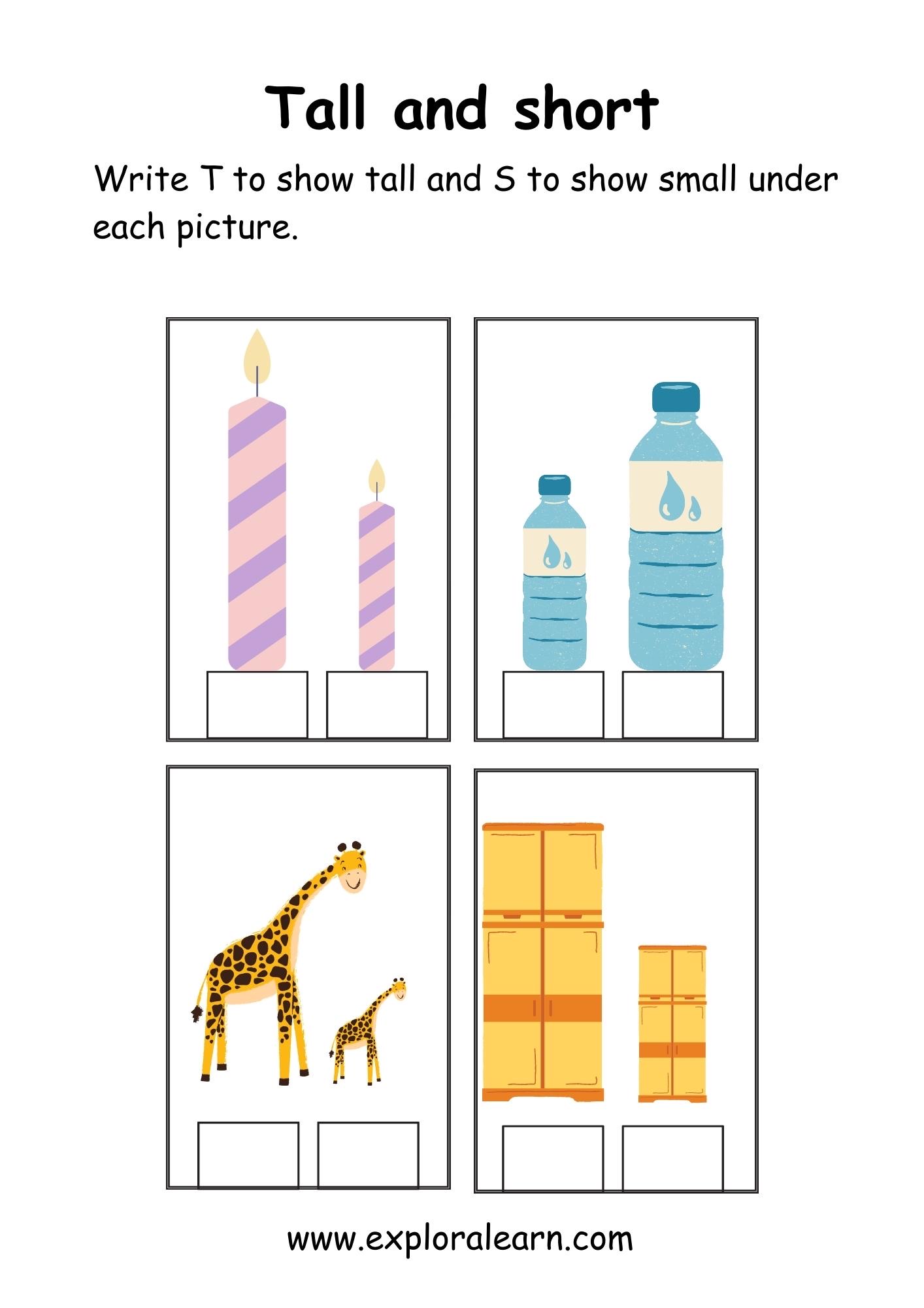 Tall and Short Comparison Worksheets for Preschool and Kindergarten 2 ...