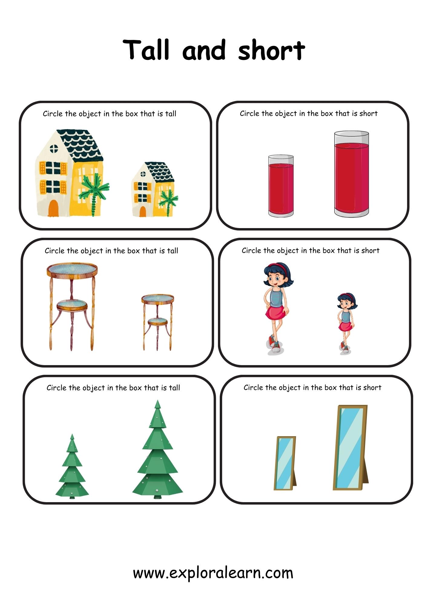 Tall and Short Comparison Worksheets for Preschool and Kindergarten 2 ...