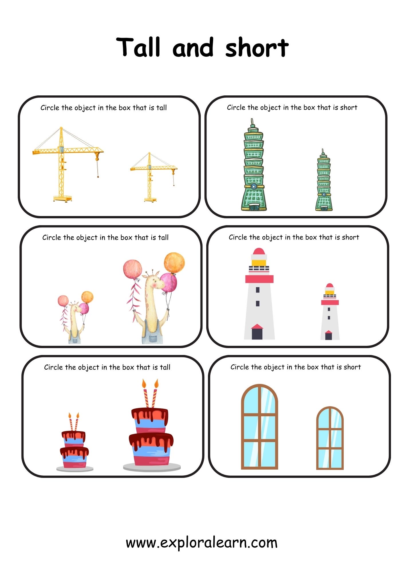 Tall and Short Comparison Worksheets for Preschool and Kindergarten 2 ...