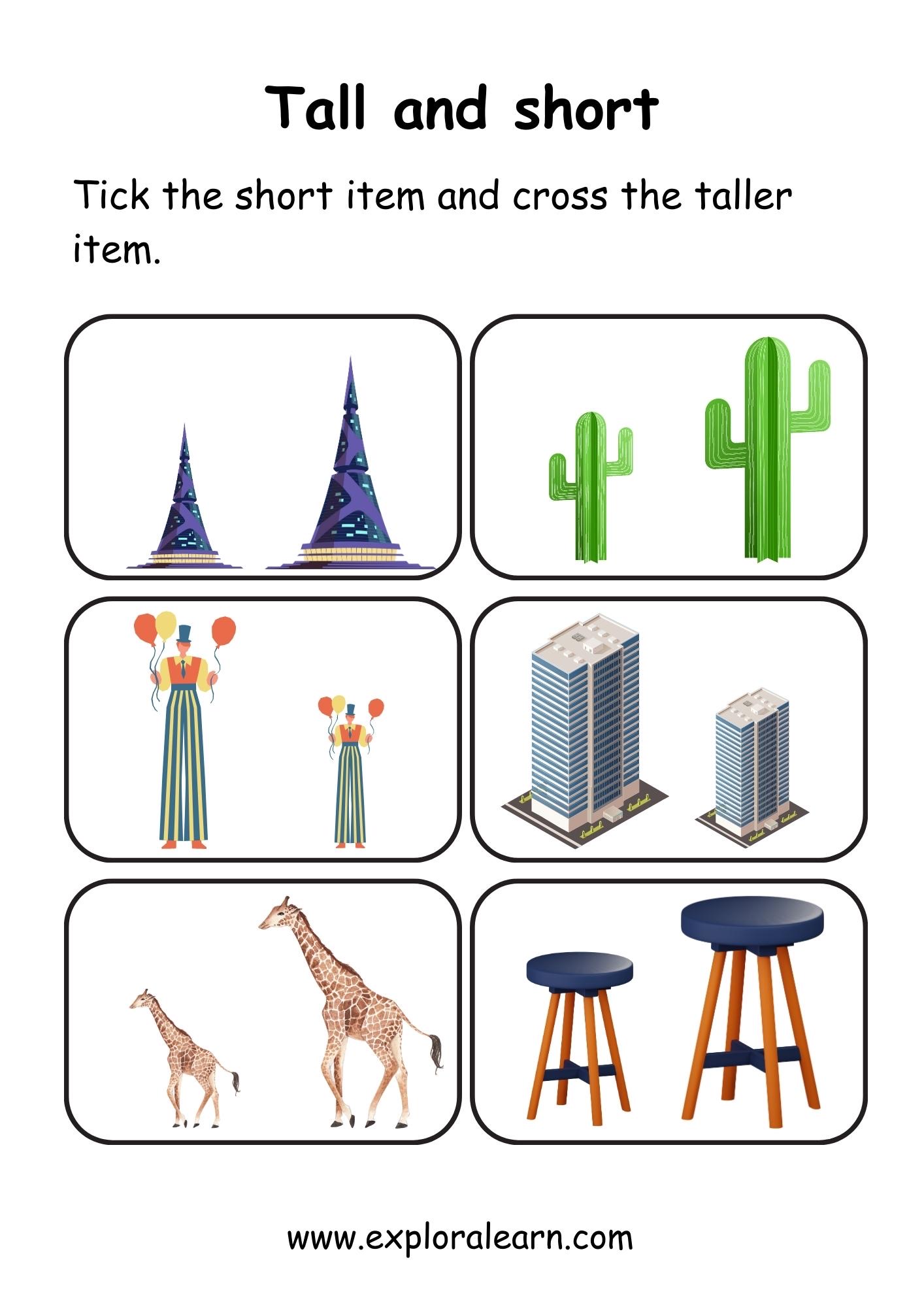 Tall and Short Comparison Worksheets for Preschool and Kindergarten 2 ...