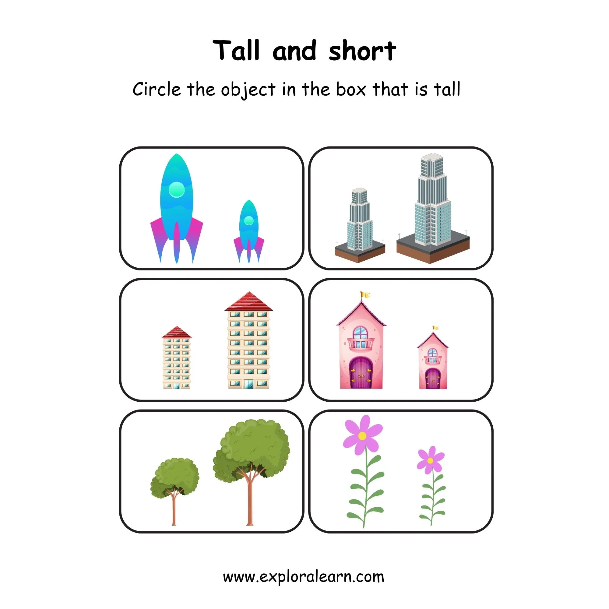 Free Exploralearn Worksheets, Comparisons Worksheets,Tall and Short