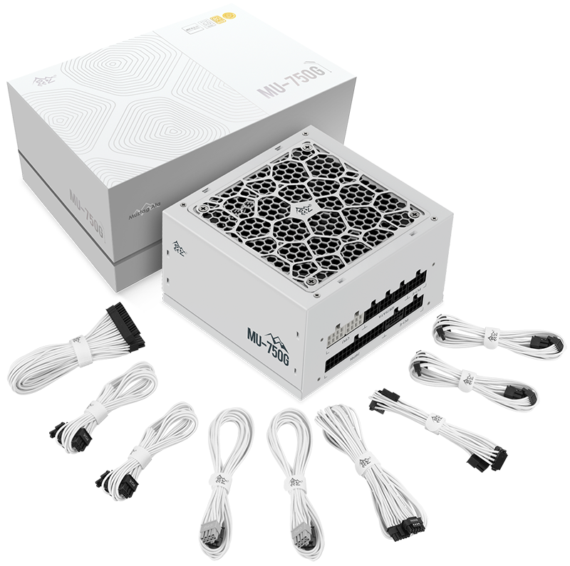 Segotep MU-750G 750W PSU Kunlun 80 Plus Gold Certification ATX 3.0 & PCIe 5.0 Full Modular Power Supply Active PFC FDB Fan LLC Pro + DC-DC Framework – WHITE