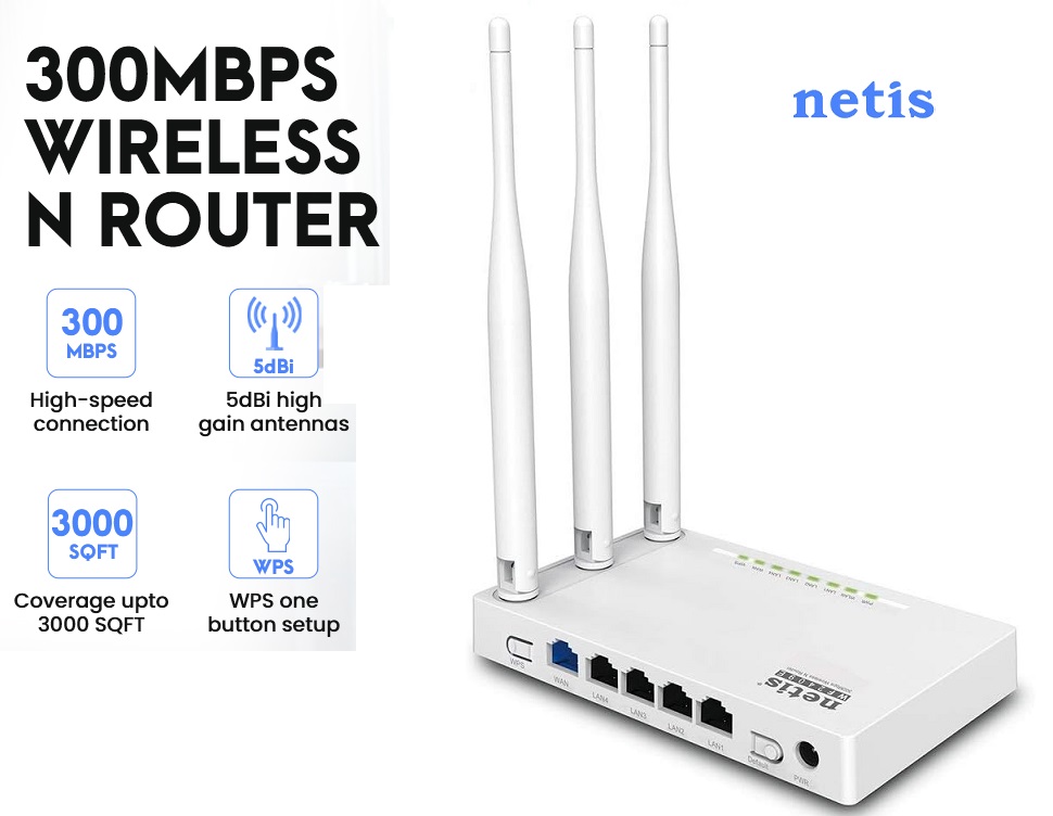 WF2409E 300Mbps High-Speed Wireless N Router | Smart 3 x 5dBi High Gain Antennas with Parental Control for Computers, Smartphones, Wireless Cameras High-Speed Wireless N Router 3 Antennas