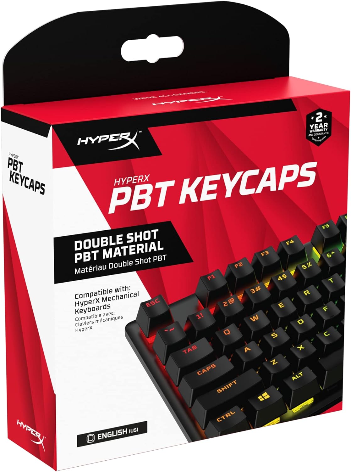 HyperX PBT Keycaps – Full Key Set, Double Shot PBT Material, English (US) Layout, 104 Keys – Black HyperX PBT Keycaps Double Shot PBT