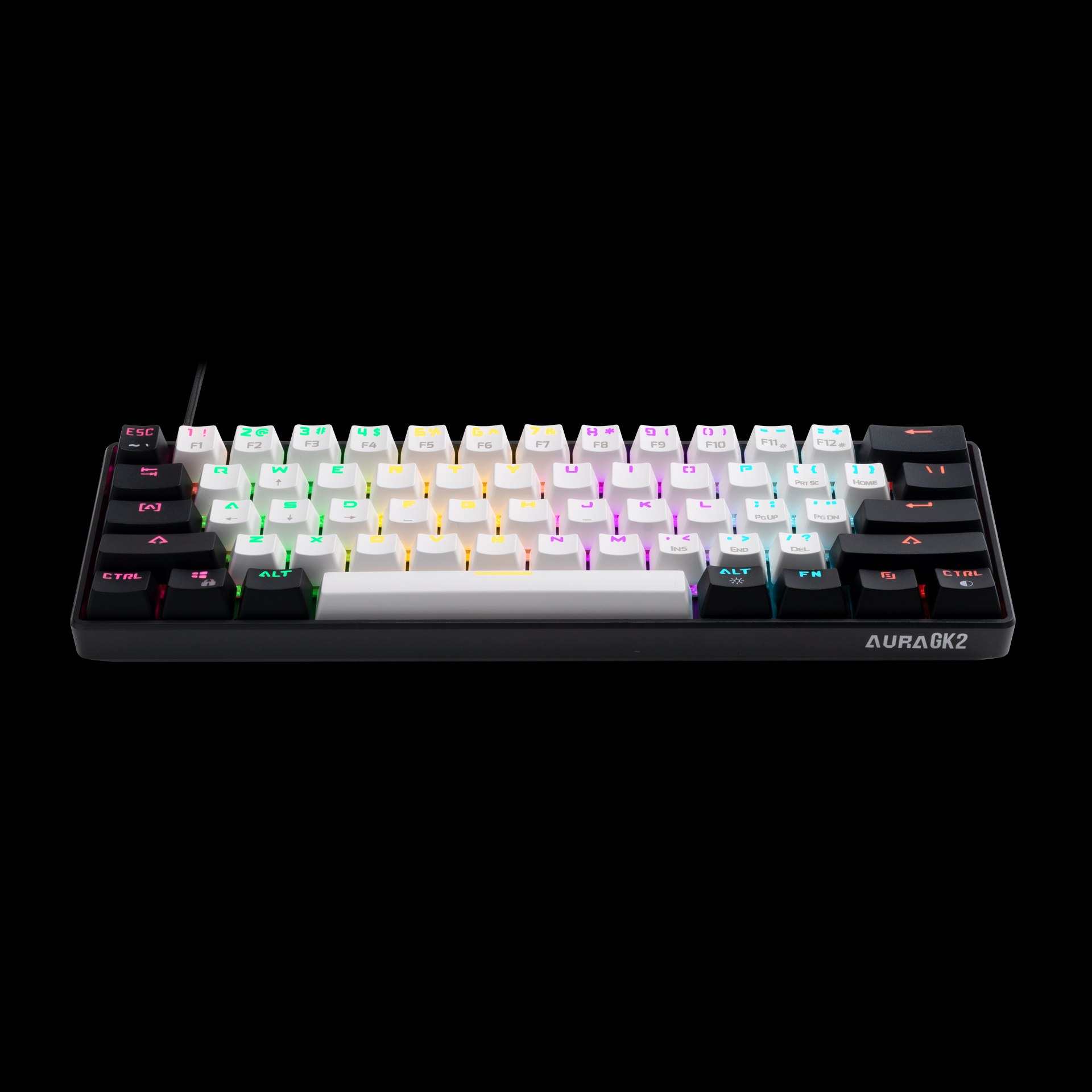 AURA-GK2-WB Aura GK2 60% Mechanical Gaming Keyboard GAMDIAS Aura GK2 White & Black 60% Mechanical Gaming Keyboard Red Switches | 61 Key Tactile Mechanical Switches | RGB Multi-Colour Backlit Switches | 10 Built-in Hot Keys  | USB-A Connectivity 