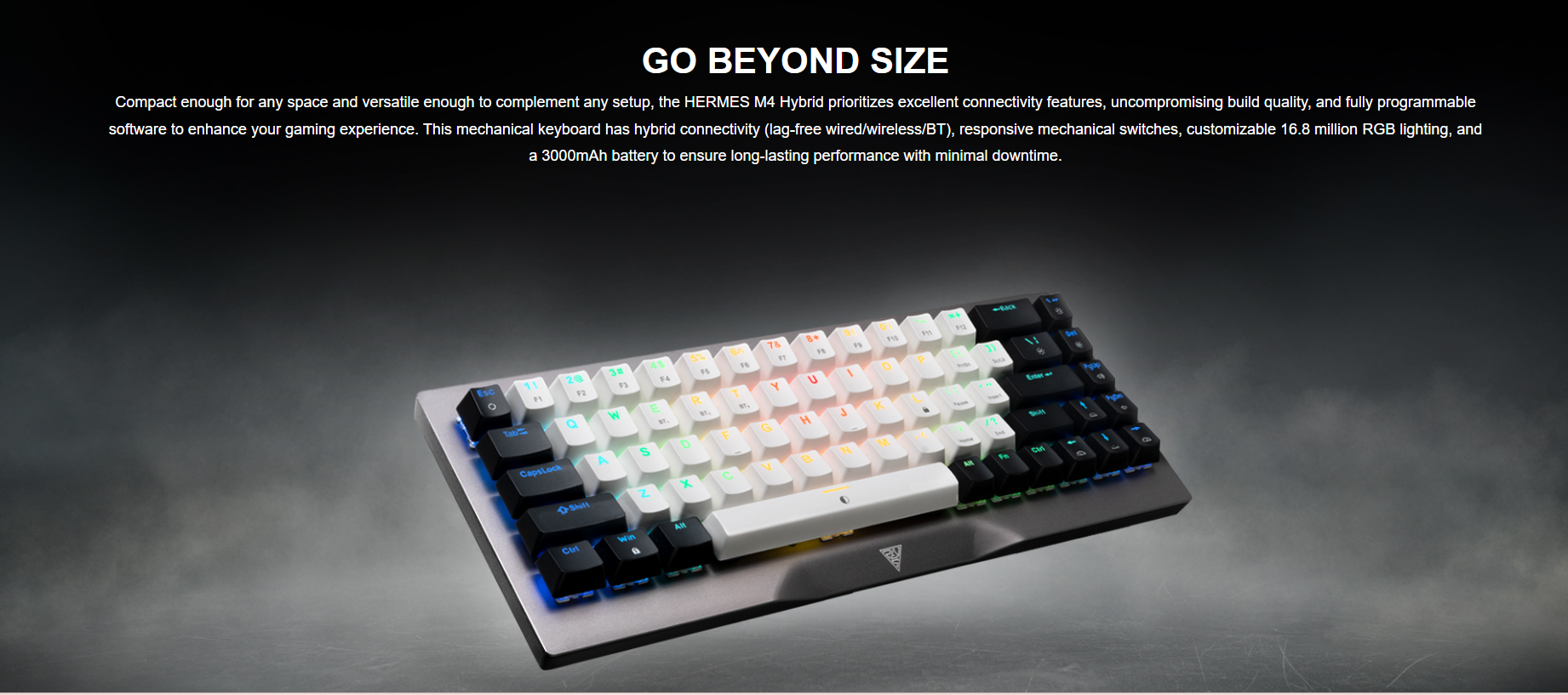 HERMES-M4-HYBRID HERMES HYBRID MECHANICAL GAMING KEYBOARD GAMDIAS HERMES M4 HYBRID 60% MECHANICAL GAMING KEYBOARD WITH RED SWITCH | WIRELESS or WIRED CONNECTIVITY | DUAL COLOR WAY KEY CAPS | ANTI-GHOSTING WITH N-KEYWARE MACRO KEYS | METAL PANEL FINISH 