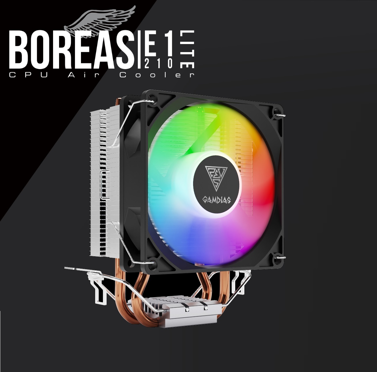 BOREAS-E1-210-LITE GAMDIAS BOREAS E1-210 LITE CPU Air Cooler GAMDIAS BOREAS E1-210 LITE  CPU  Air Cooler , High Airflow 92mm Fan , 2 Copper Direct Contact Heat Pipes ,LED Illumination , Hydraulic Bearing , Mounting Kits (LGA 1700 / AM5)