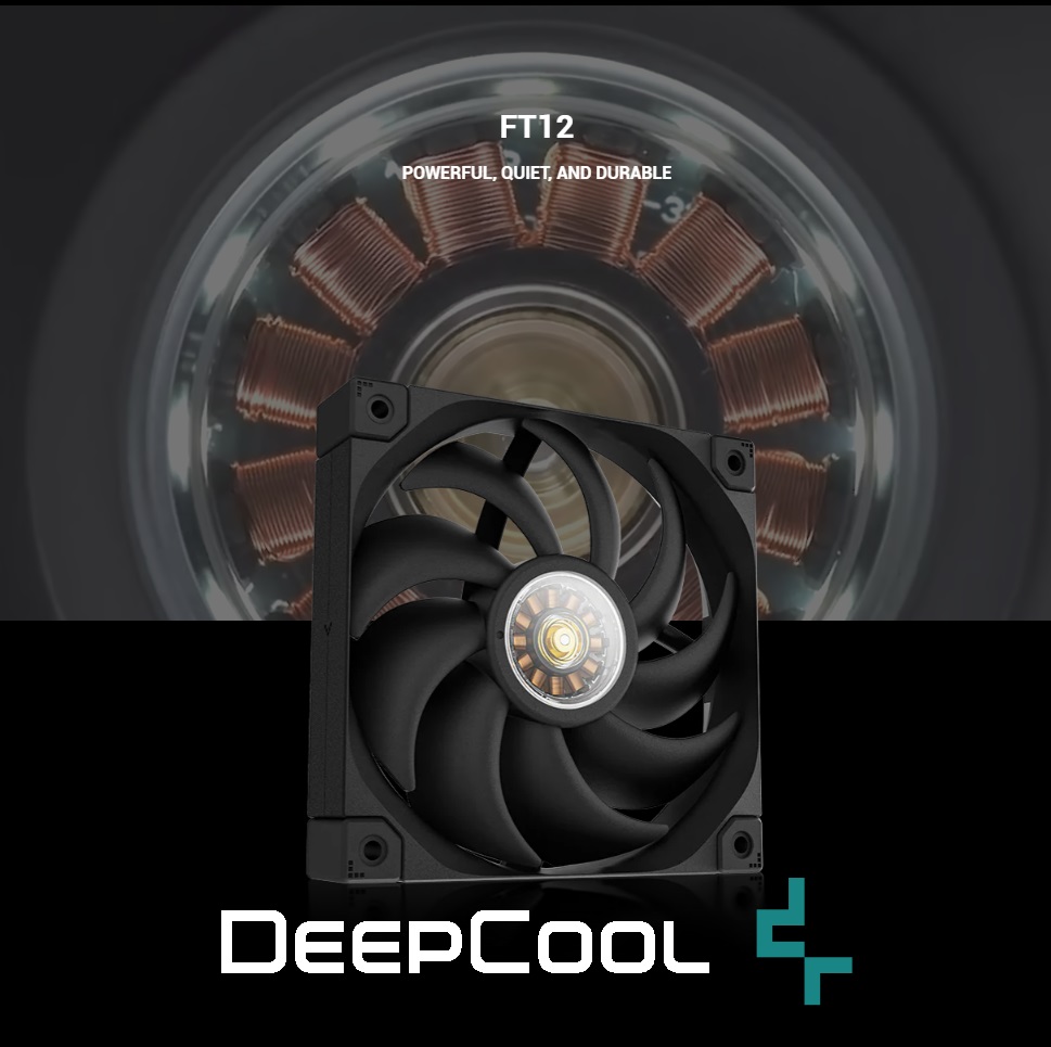 R-FT12SLIM-BKWPN1-G DeepCool FT12 120mm Black Case Fan White LED DeepCool FT12 White LED 120mm Case Fan ; 3-phase, 10-pole, 12-slot FOC Closed-loop Motor with MQ magnets ; Fluid Dynamic Bearing 2150 RPM 75 CFM ; 4-pin PWM Fan Connector | One Single Fan ; BLACK