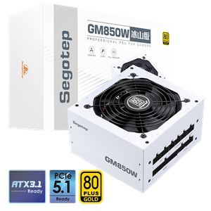 GM8500W-ATX-3.1-WH White PSU 850W 80Plus Gold PCIe 5 Full Modular Segotep GM8500W White 850W PCIe 5.0 Full Modular 80 Plus Gold PSU ATX 3.1 Gaming Power Supply, 12VHPWR Cable, 12+4PIN port and Dual 6+2Pin ports for Different Graphics Cards, Silent Fan mode | WHITE 