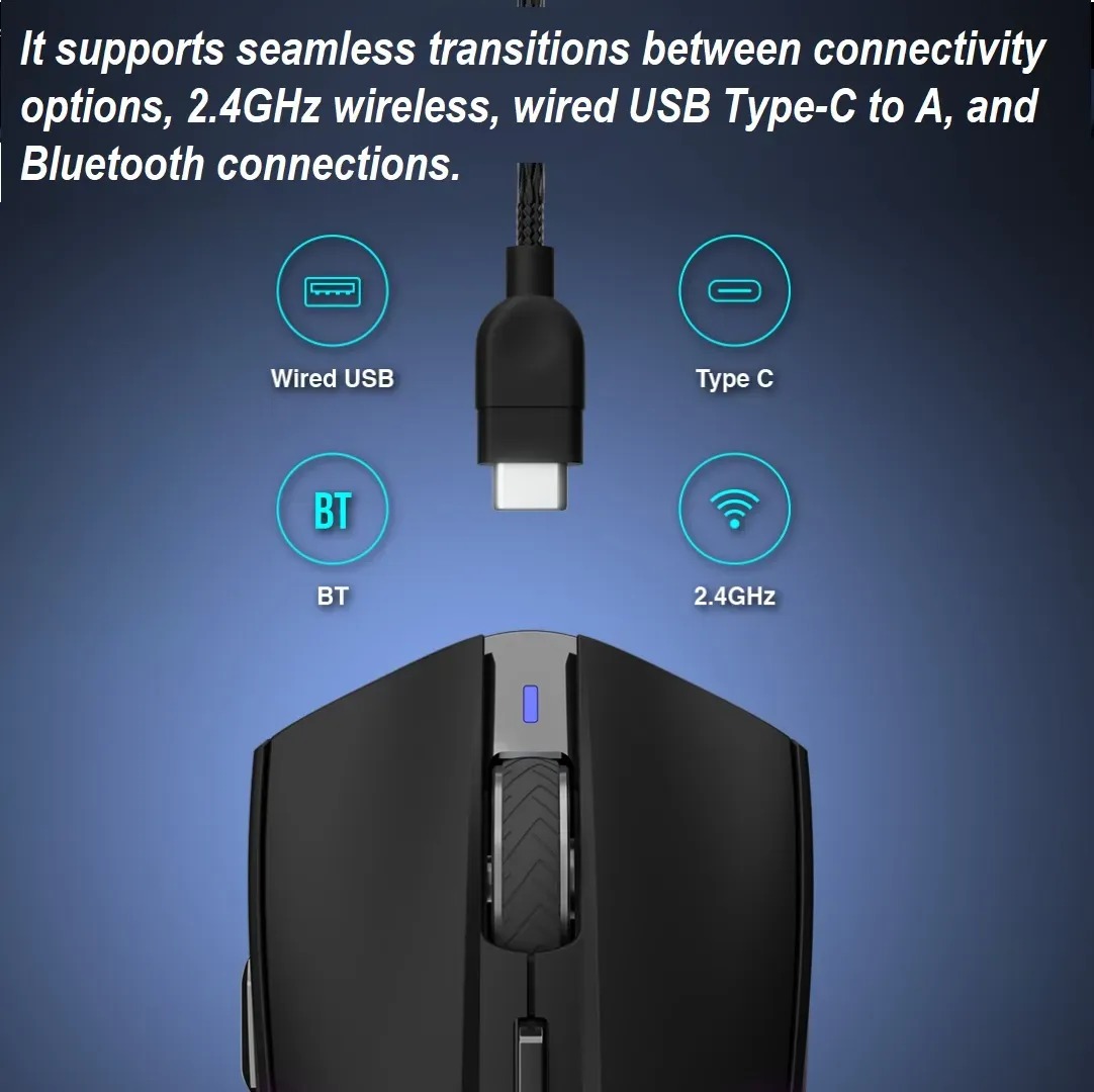 HADES-M3-B GAMDIAS HADES M3 RGB Wireless Gaming Mouse GAMDIAS HADES M3 RGB Wireless Gaming Mouse ; low-latency 2.4GHz Wireless, Wired USB Type-C to A, and Bluetooth Connections ; Lightweight 79-gram ; 7 Keys  ; Adjustable 10000 DPI Advanced Gaming Optical Sensor | BLACK