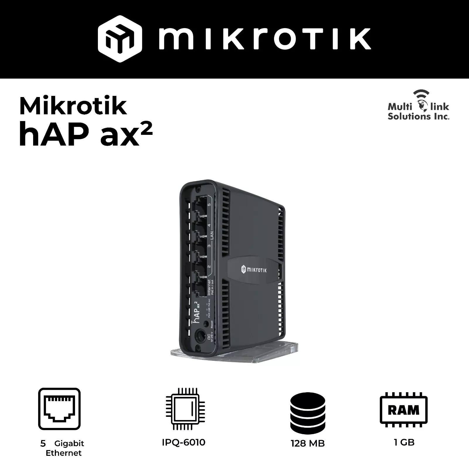 C52IG-5HAXD2HAXD-YC Mikrotik hAP ax2 C52iG-5HaxD2HaxD |International Ver WiFi6 Home Access Point | multilink_solutions(1522) A Generation 6 Version of The Legendary hAP ac². with PoE-in and PoE-Out, Much Faster Wireless, More RAM, and a Modern CPU.