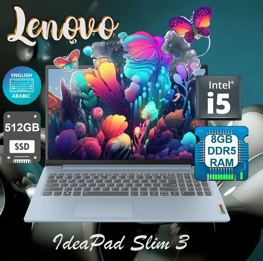 83EM0088AX Lenovo Intel Core i5 13420H 8GB DDR5 RAM Lenovo IdeaPad Slim 3 15IRH8 Intel® Core™ i5-13420H | 8GB DDR5 RAM , 512GB SSD | 15.6" FHD IPS Display | Intel® UHD Graphics | English Arabic Keyboard | DOS | Wi-Fi® 6, BT5.2  | Arctic Grey