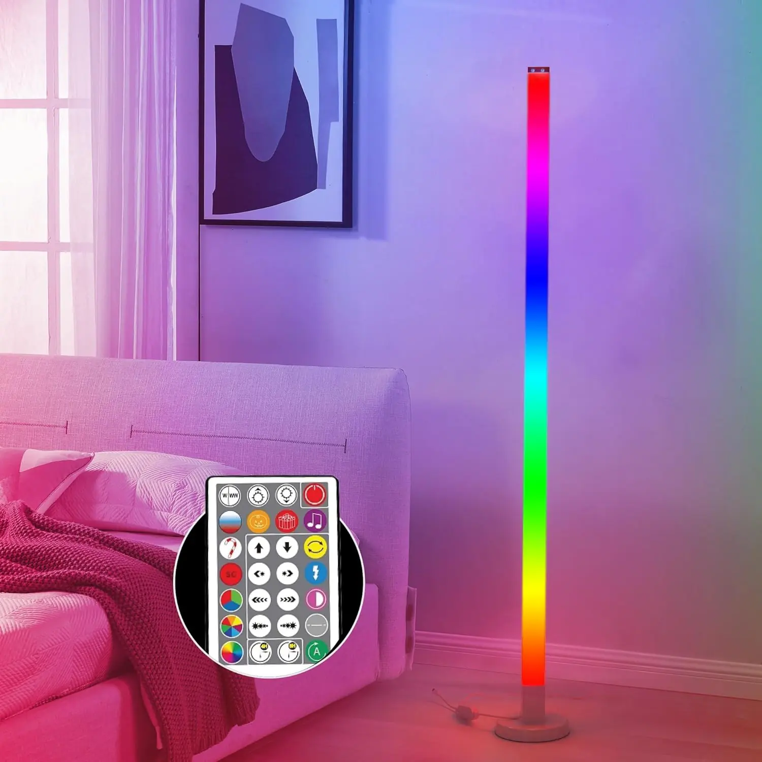 LED-CORNER-FLOOR Smart RGB LED Floor Lamp with Remote Control 103CM RGB LED Floor Lamp with Smart Remote Control ; RGB + Warm White ; USB DC 6V 1A ; Smart Control Via Tuya APP or Included Remote Control ; 5W Power Consumption | LED-CORNER-FLOOR