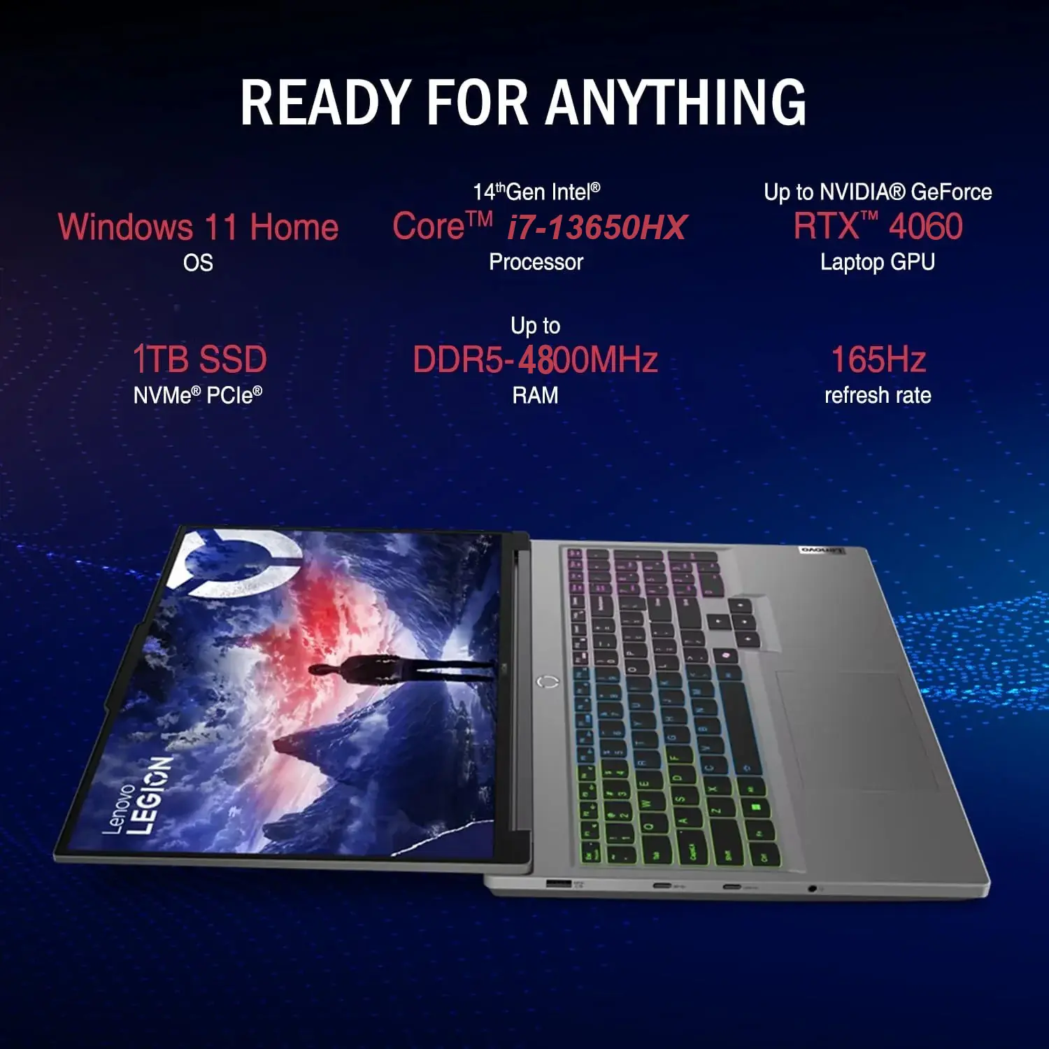 83DG00G8AU AI-Powered Legion 5 i7-13650HX RTX 4060 1TB LENOVO AI-Powered Legion 5 16IRX9 Intel® Core™ i7-13650HX | 16GB DDR5 RAM ; 1TB SSD | RTX™ 4060 , 8GB |  16" WQXGA IPS Display 165Hz | 4-Zone RGB Backlit Keyboard | Windows® 11 | Luna Grey