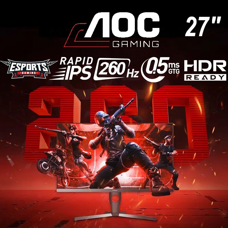 AOC-27G11ZE AOC G11 27-Inch 260Hz Fast IPS Gaming Monitor AOC 27G11ZE 27-Inch Fast IPS Monitor, FHD, 260Hz VRR, 0.5ms MPRT, 100% sRGB, 94% DCI-P3, AMD FreeSync, Adaptive-Sync, HDMI 2.0, DisplayPort 1.4, Gaming Features, Tilt Stand