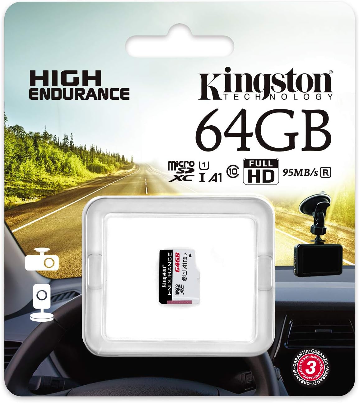 Kingston High Endurance 64GB MicroSD Card High Performance, 1080P, Full HD, Up to 95MB/S Read, (SDCE/64GB)