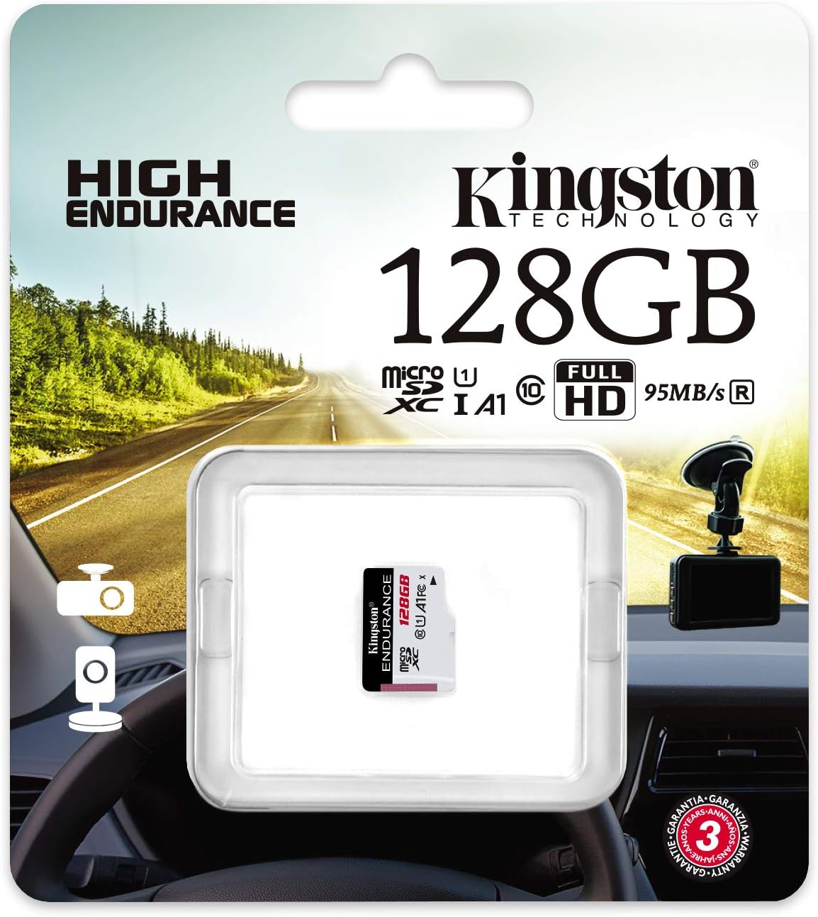 Kingston High Endurance 128GB MicroSD SDXC Flash Memory Card High Performance, 1080P, Full HD, Up to 95MB/S Read, (SDCE/128GB)