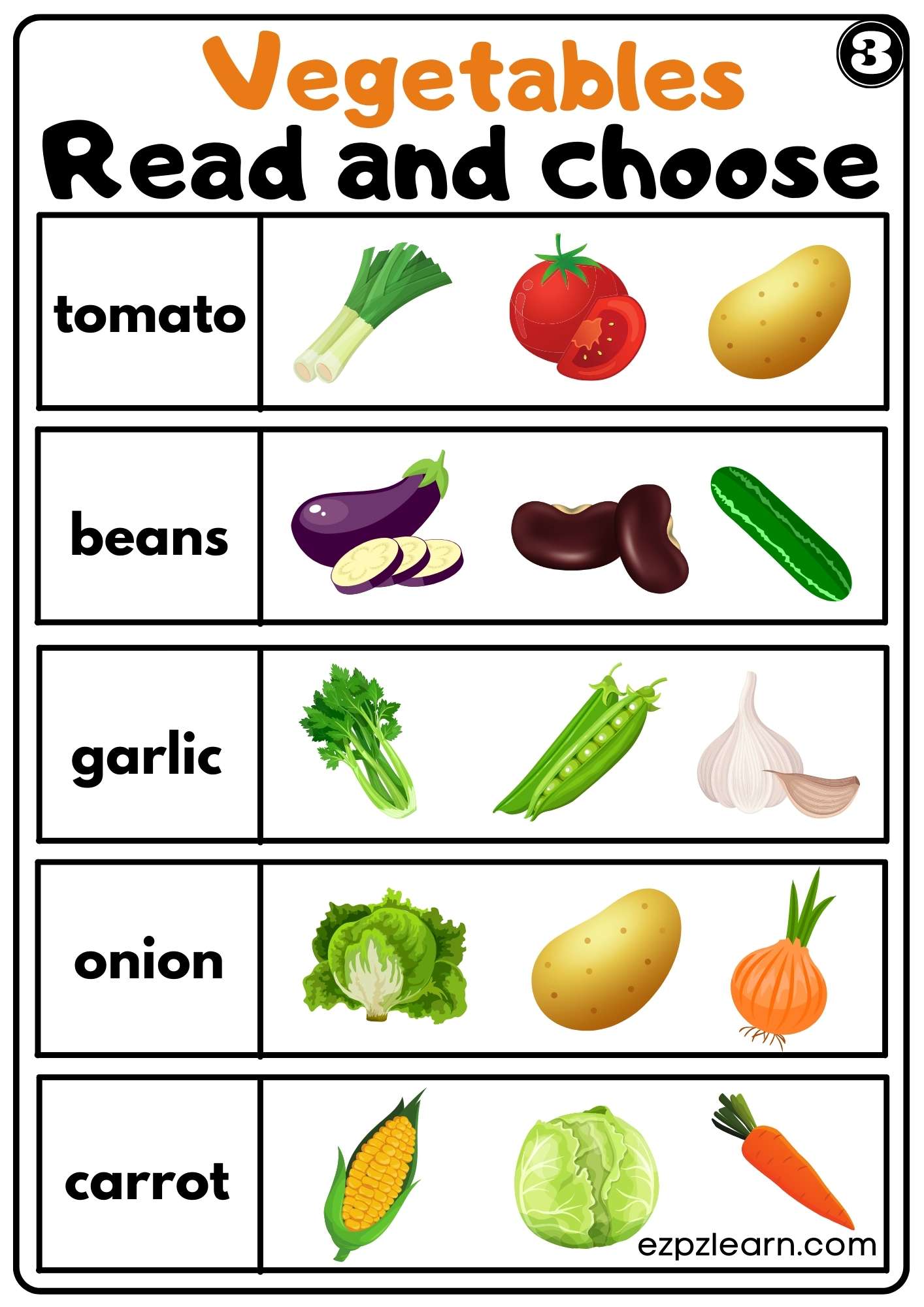 Vegetable Worksheet For Kindergarten