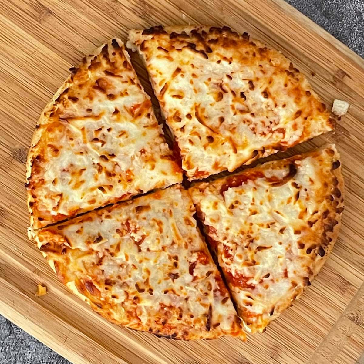 Frozen pizza cut.