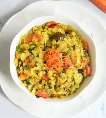 Cabbage stir-fry in a bowl.