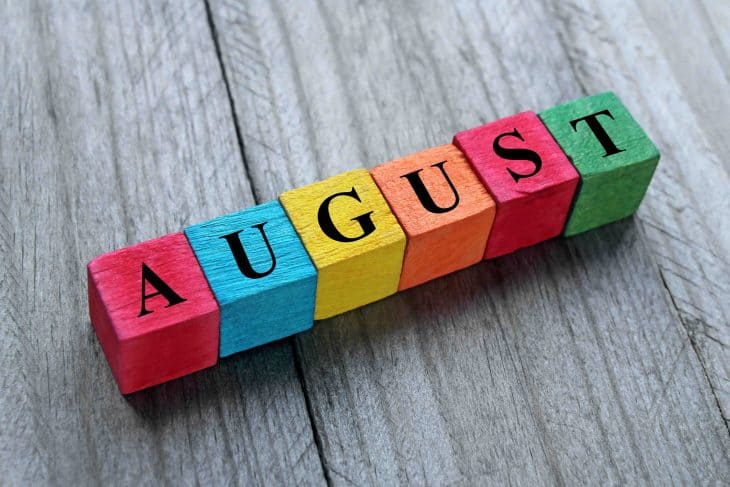 word august on colorful wooden cubes