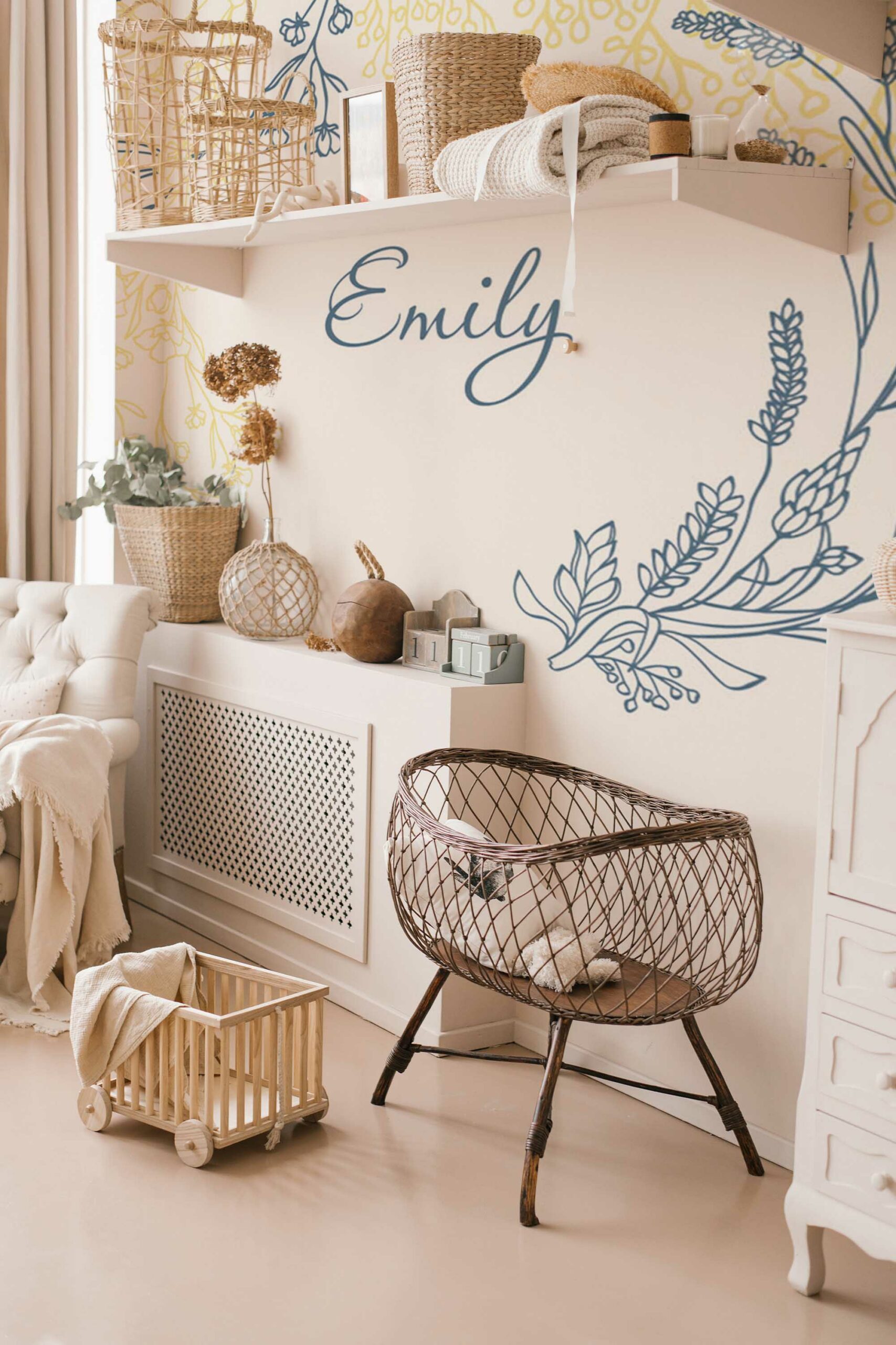 {Your Baby Girl Name}'s removable wall mural with cute floral designs from Fancy Walls