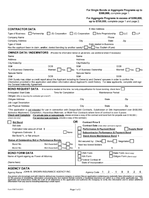 for single bonds or aggregate programs aplication