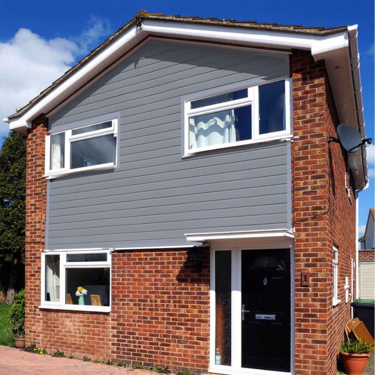 Blue cladding that goes well with white PVC windows